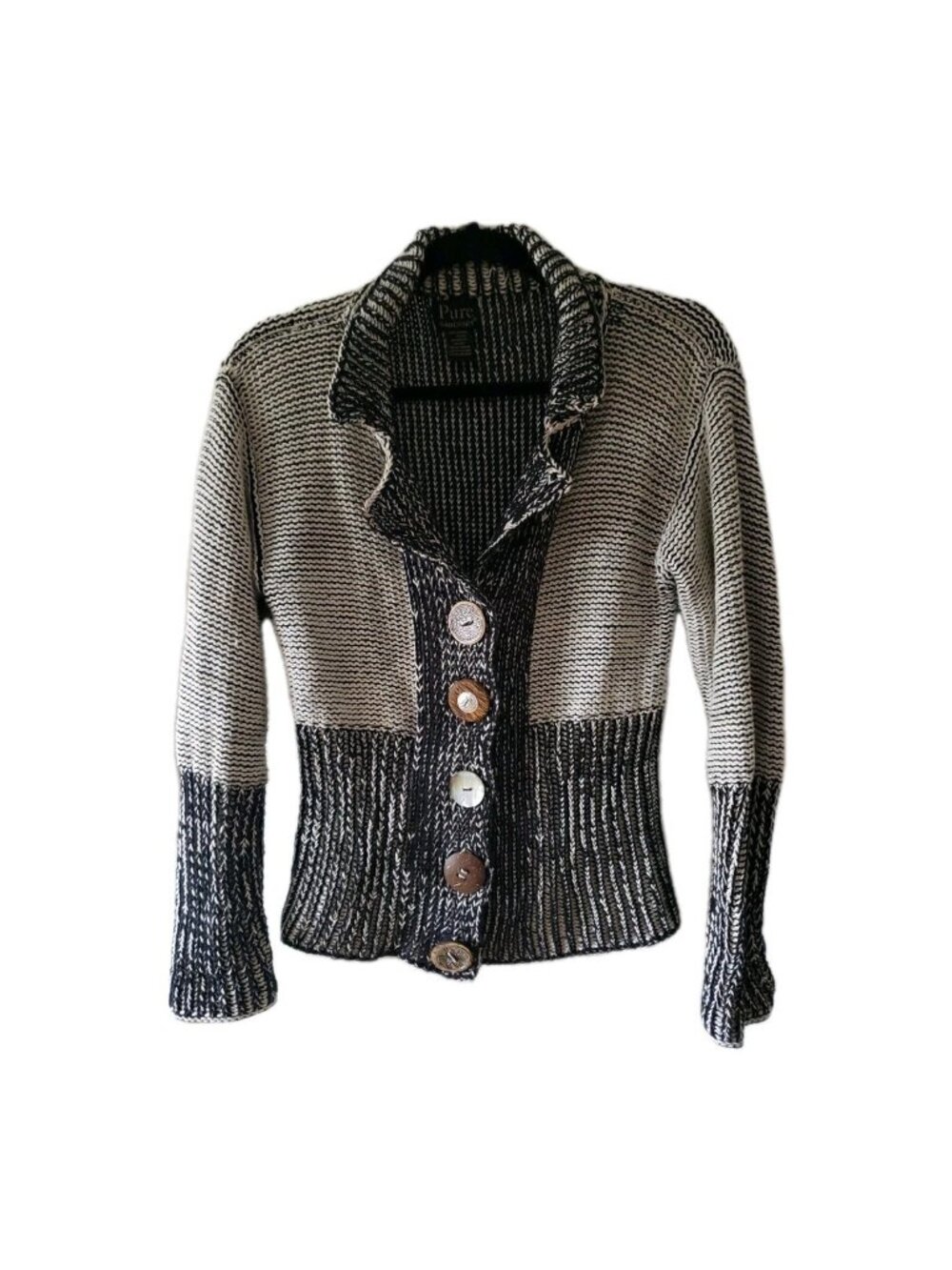 Pure Handknit Sweater Cardigan Long Sleeve Art To Wear Cotton Womens Small Boho